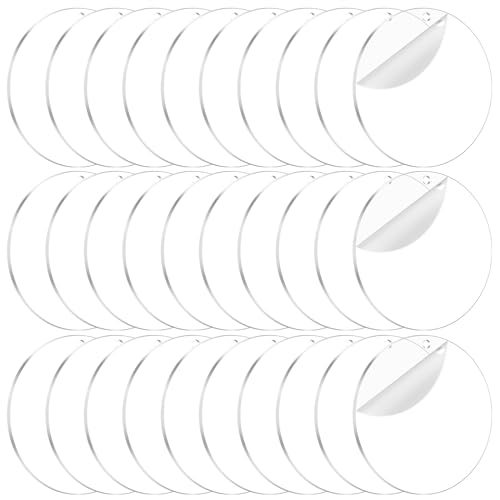 40PCS Acrylic Keychain Blanks Clear Acrylic Ornaments Blanks Bulk Circles Blank Disc Blank with Hole for Vinyl DIY Keychain Tags and Craft