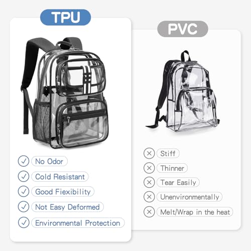 Image of Cusangel Clear Backpack for kids,16in Heavy Duty Clear BookBag,TPU Large Capacity Black See Through bookbag for Stadiums,Concerts,Plastic transparente para mujer for 8Age+