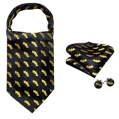 Image of Barry.Wang Ascot Ties Cravat Tie Men Paisley Plaid Scarf Self Tie Pocket Square Cufflinks Set Wedding Party
