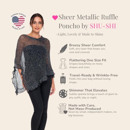 Image of SHU-SHI Women's Sheer Knit Poncho Shrug Lightweight Asymmetrical Ruffle Wrap Dressy Summer Shawl Cover Up Top