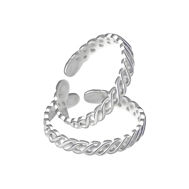 Fashion Accessories Toering Artificial Sterling Silver Abstract Pattern Design Toerings Adjustable Jewelry for Women. One Pair Finger Size Silver Toe Rings. (1 PAIR TOE RING)-image-37