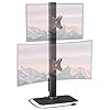 UPGRAVITY Dual Monitor Mount with Power Outlet, Freestanding Monitor Stand for 13-32 inch Flat Curved Computer Screen with Metal Base, Height Adjustable,Swivel, Tilt, Rotation, Max VESA 100x100mm