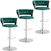 Emerald Green Bar Stools Set of 3, Modern 360 Swivel Barstools with Silver Base, Velvet Bar Chairs Kitchen Stool Island, Seat Height Adjustable from 23.62" to 31" Fit for Both Bar& Counter Height
