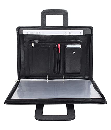 Image of Peeplvalue Premium 20 Leafs 2 Ring Files and Folders IBlack Zipper File Document Bag with Handle for Certificates, Adjustable Handles (20 Leafs-Black Colour)