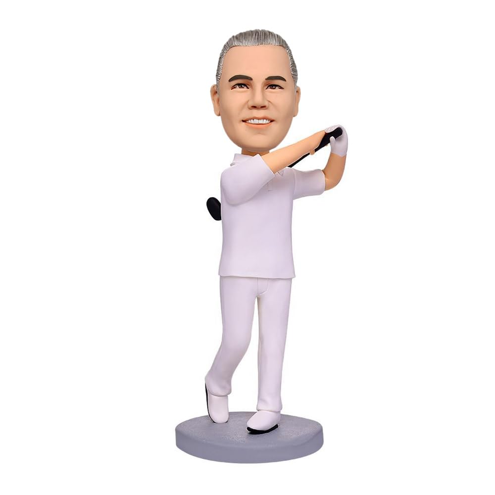 Figuras de Bobbleheads personalizadas de golfista masculino en blanco Bobblehead Figuritas personalizadas de cumpleaños aniversario del padre para hombre, papá, amigos, jefe, compañero de
