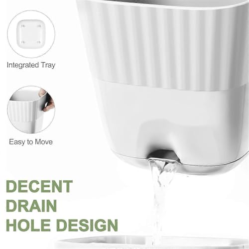 Image of StyleX Store Pack of 5 Self Watering Flower Pot, Indoor Outdoor Modern Plant Pot with Integrated Water Tray for Home Balcony Garden Office, Square Decorative Pot for Plants Succulents Herbs (White)