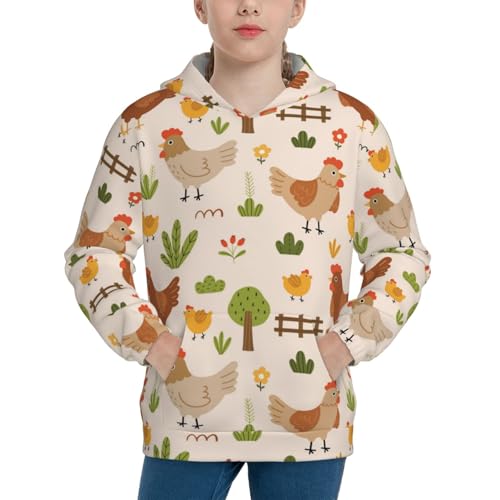 Cute Hen and Chicks Kids Pullover Hoodies Boys Sweatshirts Girls Athletic Clothes with Pocket