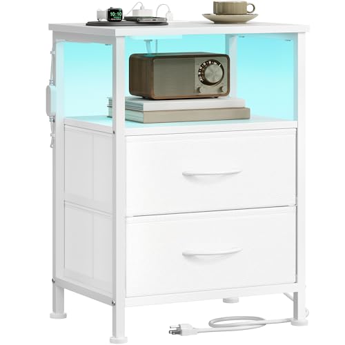 SONGMICS BELLAH Collection - Nightstand with Charging Station and App-Controlled Adjustable LED...