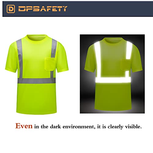 DPSAFETY High Visibility Shirts Quick Dry Safety T Shirts with Reflective Strips and Pocket Short Sleeve Mesh Hi Vis Construction Work Class 2 Shirt for Men/Women Lime,Medium by DPSAFETY - Used condition - Image 5