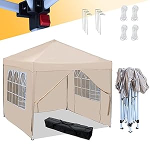 Mingone Faltpavillon 3x3m Beige mit Seitenteilen