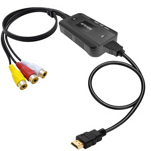 Tackston RCA to HDMI Converter 1080P RCA Composite AV to HDMI Video Converter Cable Compatible with Wii NES N64 PS2 Xbox 360 Sega Genesis VHS VCR DVD Players to TV Display with HDMI Interface