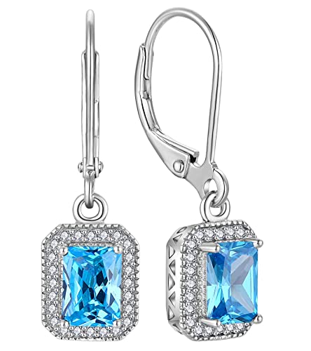 YL Mujer Pendientes plata de ley 925 Pendientes con aguamarina de piedra natal de marzo Pendientes para Mujer