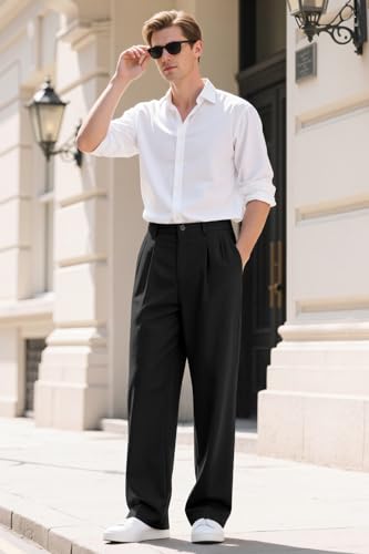 Heyfanee Mens Casual Pants Loose Fit Slacks for Men with Belt Loops4