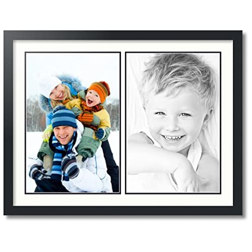 ArtToFrames Collage Photo Frame Double Mat with 2 - 12x18 Openings and Satin Black Frame