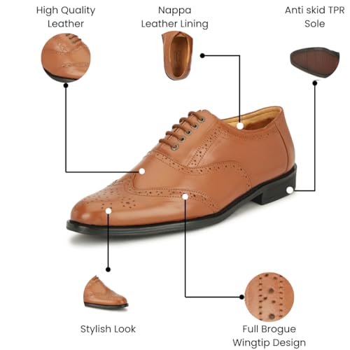 Image of Leatherful Genuine Leather Brogue Shoes for Men | TPR Sole & Nappa Leather Lining | Classic Dress Footwear New