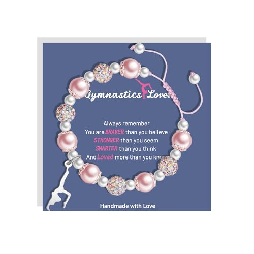 Tumbling Gymnastics Bracelet Sparkle Pink Bead Gymnastics Bracelets for Daughter Niece Rhythmic Gymnastics Team Gifts Gymnastics Competition Gift
