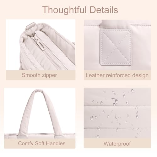 Image of Puffer Tote Bag for Women Quilted Nurse Bag Lightweight Work Bag for Teacher Travel Handbag with Multiple Pockets