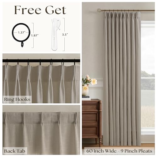 Image of Taupe 84 Inches Long 60 Inch Wide Curtains Pinch Pleated Semi Sheer