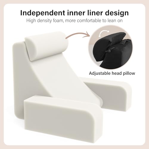 ENITYA Back Pillow for Bed Sitting up, 19\" Reading Pillow for Sitting in Bed Adult, Back Support Pillow with Arms for Watching TV/Reading/Gaming/Resting, Medium(Black)