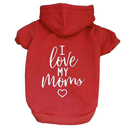 I Love My Moms (Two) Mother's Day Dog Hoodie | Fleece Lined |Leash Hole| Pride Day | LGBTQ+ | Rainbow | Parade|Red, 4X-Large 175