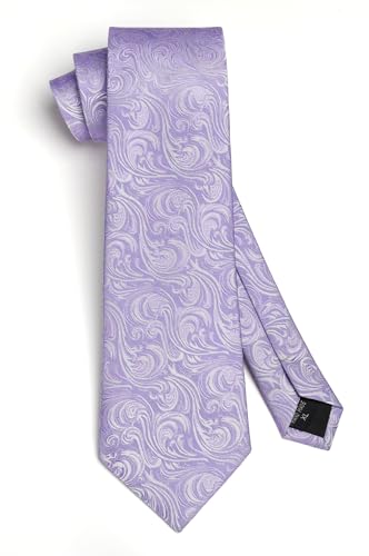 Image of HISDERN Extra Long Ties for Men Classic Floral Tie and Pocket Square Elegant Silk Necktie Handkerchief Set Wedding Party