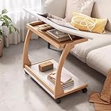 Beistelltisch aus Holz in C-Form Beistelltisch mit 360°-Drehrollen Sofatisch mit Verstellbarer Tischplatte Geeignet for Sofas, Wohnzimmer, Schlafzimmer(A2,60x40x65cm/24x16x26in)