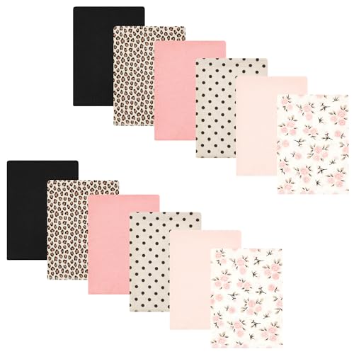 Image of Hudson Baby Unisex Baby Cotton Flannel Burp Cloths Bundle, Neutral Pink Floral, One Size