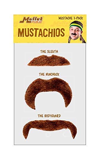 Mullet On The Go 3-Pack Mustache Costume Set Brown Mullet On The Go 3-Pack Mustache Costume Set Brown
