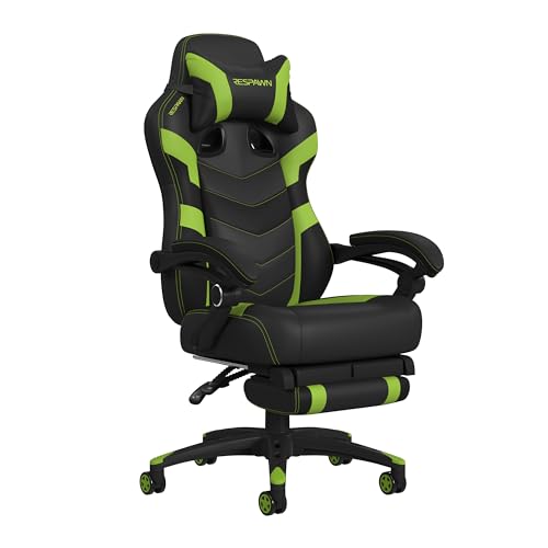RESPAWN 110 Ergonomic Gaming Chair With Footrest Recliner - Racing Style High Back PC Computer Desk Office Chair - 360 Swivel, Lumbar Support, Adjustable Headrest Pillow, Padded Armrests - 2021 Green