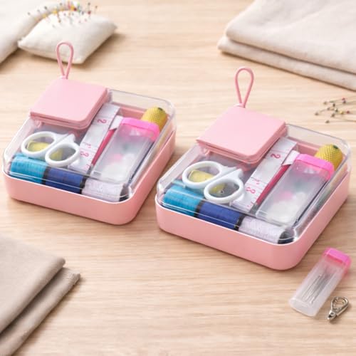 Kit Costura com 2 Estojos Completo Portátil com 44 Peças Linhas, Agulhas, Tesoura e Fita Métrica – Estojo Compacto para Reparos Rápidos