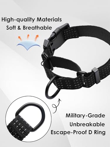 Image of Martingale Dog Collar, Reflective No Pull with Buckle, Black, S | Escape Proof without choking ,Training Collar with Quick Release Buckle, Adjustable Heavy Duty Nylon collars for S M L Dogs