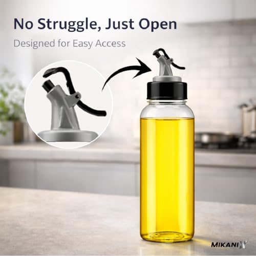 Image of MIKANIX 1000 ML Oil Dispenser Bottle with Pouring Nozzle, Leakproof Plastic Oil Container with Cap, Clear Kitchen Oil Bottle for Cooking, Restaurant & Home Use