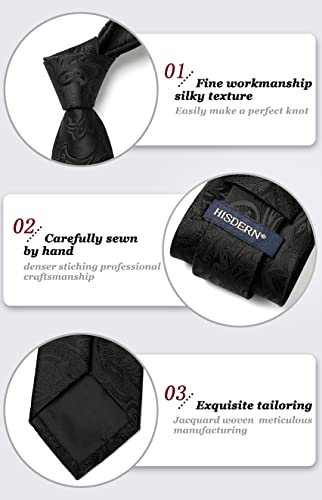 Image of HISDERN Men Floral Ties Woven Classic 3.4 inch Necktie Set Formal Tie Pocket Square for Wedding with Handkerchief Gift Box