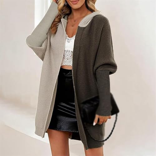 Women Open Front Long Sleeve Hooded Hooded Knit Cardigan Sweaters Color Block Outwear Coat Long Sweater Coat2