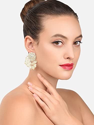 Zaveri Pearls Gold Tone Kundan & Pearls Wedding Collection Dangle Earring For Women-ZPFK10097 - Image 2