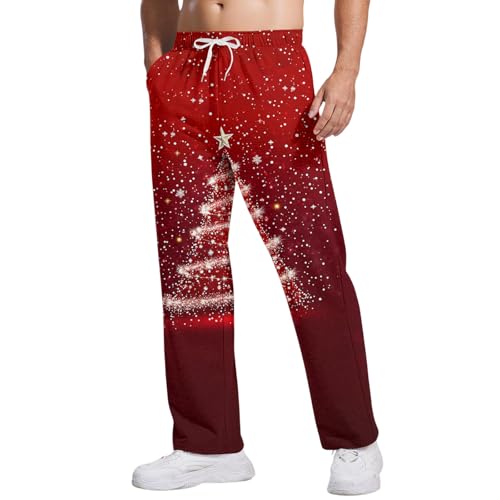 WENKOMG1 Mens Sleep Pant - Lightweight Lounge Pj Bottoms for Men Soft Sleepwear with Pockets and Drawstring Pajamas Winter Man Fashion Clothing Pantalones Navidad Hombres (XXL - Vermilion)