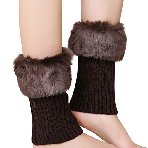 Ibluelover Women Faux Fur Trim Boot Cuffs Socks Winter Knitted Furry Leg Warmers Cuffs Short Crochet Warm Boot Covers Sleeves2