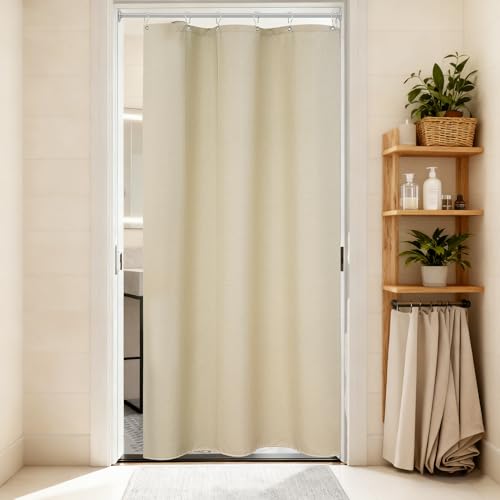 36 x 72 Inch Natural Linen Look Stall Shower Curtain Beige, Faux Linen Farmhouse Thick Fabric Shower Stall Curtain Water-Resistant, Cream Bathroom Curtain Washable for Single Stall Beige 36"
