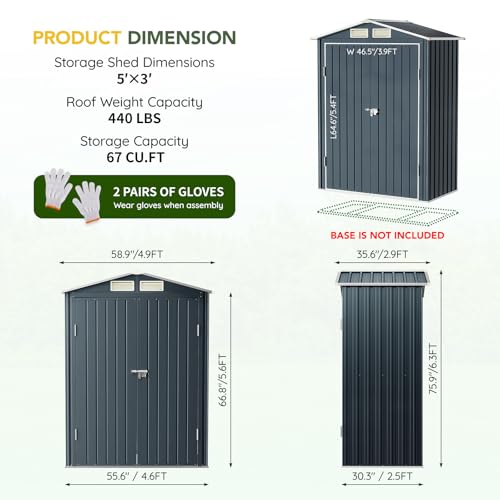 Image of Breezz 5x3FT Vertical Outdoor Steel Storage Shed,Lockable Doors, Compact Metal Tool Shed for Garden, Backyard, Patio, Utility, and Bike Storage,Nightblue