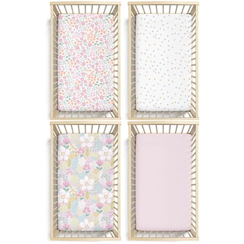 Image of Little Grape Land 4PK Crib Sheets for Girls,Soft Microfiber Mattress Cover | Standard Size 28x52'' Crib Mattress, Super Soft & Breathable,Perfect Fit,Charming Design,Floral /Blossom /Dots /Blush Pink