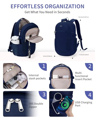 Image of ECOHUB Large Travel Backpack 17.3 inch Suspended Laptop Backpack Fashion Water-Resistant 28L Lightweight Backpack for Causal Work Blue