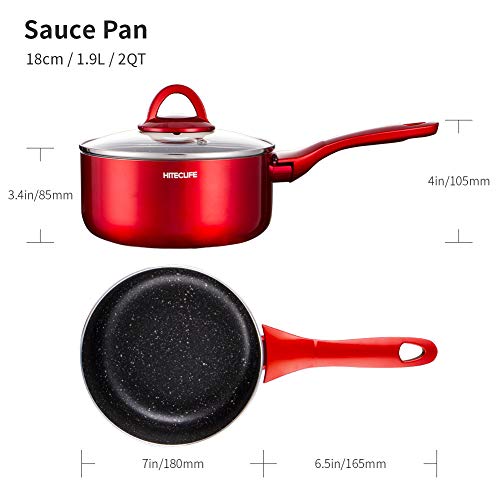 HITECLIFE Saucepan with Lid 2 Quart Nonstick Sauce Pan, Induction, 4 Layers Chemical-Free Soup Pot, Saucier Pot with Stay-Cool Handle, Cookware, Dishwasher Safe