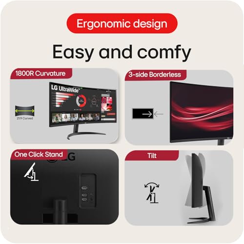 Image of LG 34 Inches 21:9 Curved Ultra Wide Monitor, WQHD(3440 x 1440 Pixels), sRGB 99%(Typ), HDR 10, Dual Controller, PBP, Flicker Safe, Smart Energy Saving, HDMI, DP, Head Phone Out,Tilt, Black, 34WR50QC