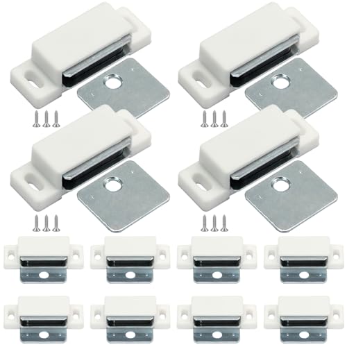 Jersvimc 12Pcs Cabinet Door Magnets Catch Magnetic Door Catch, Magnetic Shutter Hardware Drawer Magnet Latch Cabinet Magnets for Closure Cupboard Closet Bathroom(White)