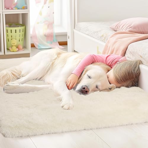 Sour Lemon Hochflor Teppich Creme Teppich Wohnzimmer 120x160 Waschbar Anti-Rutsch Extra Große Teppiche Schlafzimmer Flauschige Moderne Teppiche Matte Teppichen für Schlafzimmer Kinderzimmer