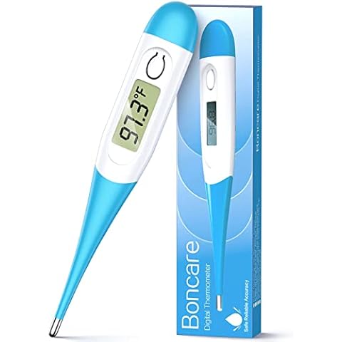 Boncare 10 Seconds Digital Thermometer for Adults and Kids - Accurate & Safe Rectal Thermometer for Baby with Fever Alarm, Oral Thermometer FSA HSA Eligible (Light Blue) Cover