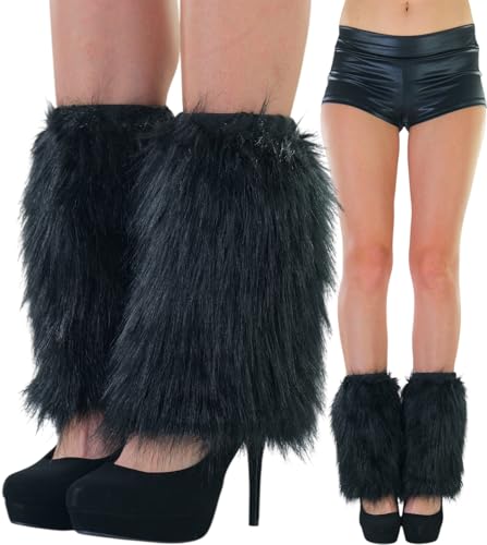 Image of ToBeInStyle Women's Faux Vibrant Fur Retro Daring 60' Inspired Ravewear Knee High Leg Warmers