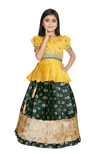 Image of FELIZ THE DESIGNER STUDIO Girls Jecquard Silk Lehenga Choli Readymade Yellow 9 Years-10 Years
