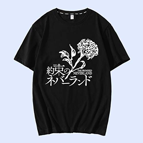 Nova camiseta preta The Promised Neverland Emma Norman Ray masculina e feminina de algodão anime cam