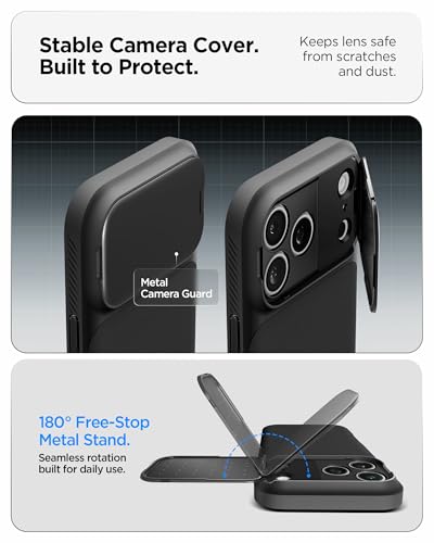 Coque iPhone 17 Pro Spigen Optik Armor MagFit noire avec protection caméra